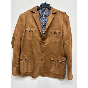 Paisley & Gray Suede Jacket Men's XXL Slim Fit Brown Leather Look Blazer 70s